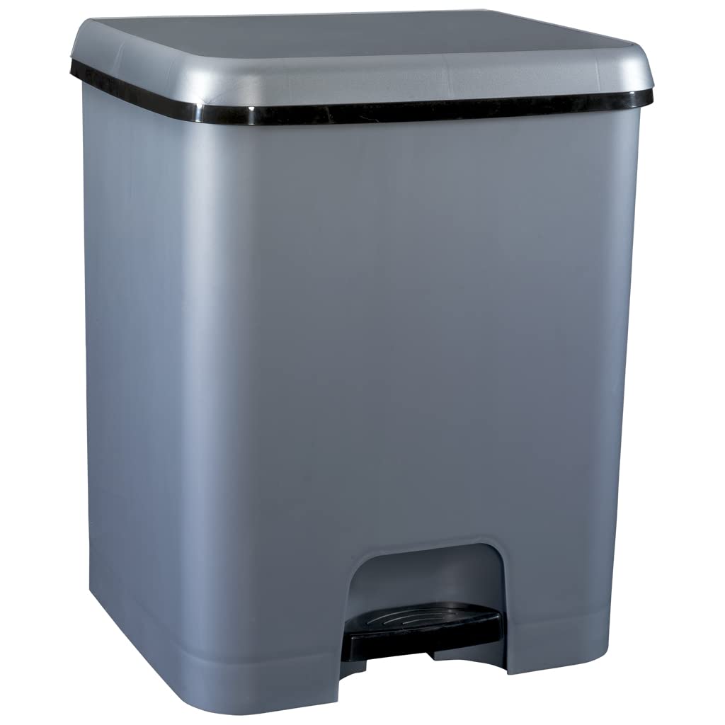 COM-FORT HOUSE | Cubo de Basura Pedal | Capacidad de 52 litros | Cubo Reciclaje con Separación | Color Plata | Cubo de Basura Cocina | Cubo DUO| Limpieza Fácil