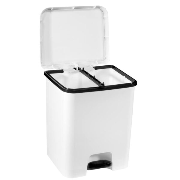 COM-FORT HOUSE | Cubo de Basura Pedal | Capacidad de 52 litros | Cubo Reciclaje con Separación | Color Blanco | Cubo de Basura Cocina | Cubo DUO| Limpieza Fácil