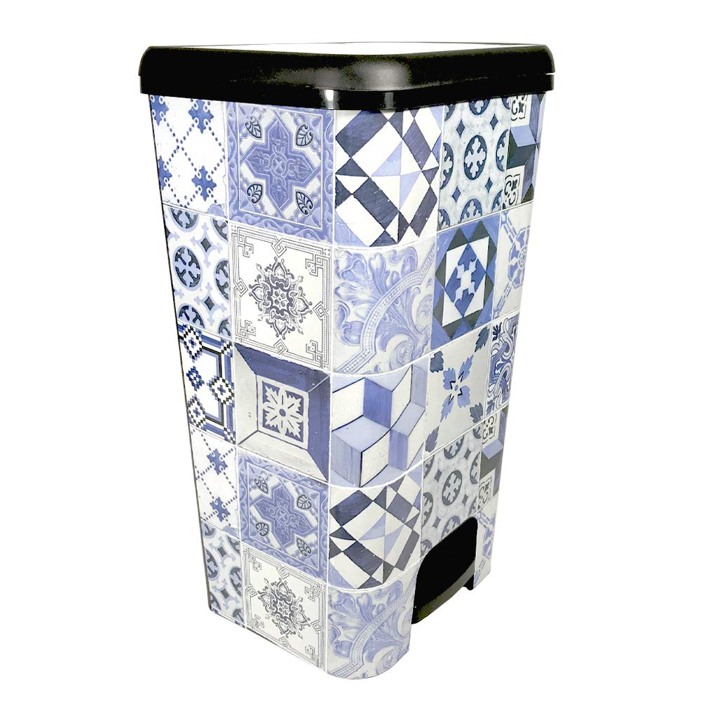 COM-FORT HOUSE | Cubo de Basura con Pedal | Capacidad de 37 litros | Cubo Reciclaje | Color Azul Metalizado | Cubo de Basura Orgánico Cocina | 1 unidad | Piezas Extraíbles | Limpieza Fácil |