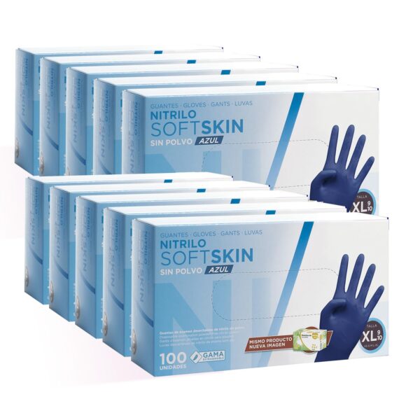 COM-FORT HOUSE - Guantes nitrilo desechables - Color Azul- Colección Softskim - Guantes de Látex sin Polvo - Disponible en tallas  XL 1000und