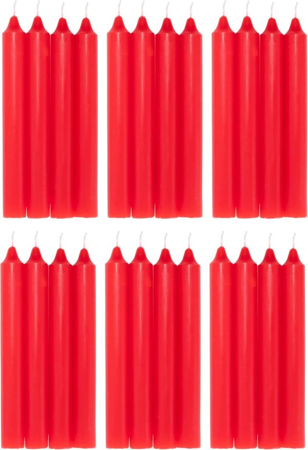 COM-FORT HOUSE- Vela de mesa Roja - Pack velas de 24 Unidades - Velas Decorativas Sin Perfume - Velas para tu Hogar