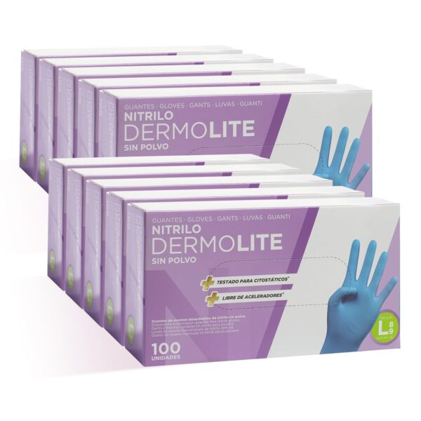 COM-FORT HOUSE - Guantes nitrilo desechables - Color Azul- Colección Dermolite - Guantes de Látex sin Polvo - Disponible en tallas L, 100 und