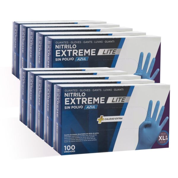 COM-FORT HOUSE - Guantes Nitrilo Resistentes - Color Azul- Colección Extreme Lite - Guantes de Látex sin Polvo - Disponible en tallas  XL, 1000und