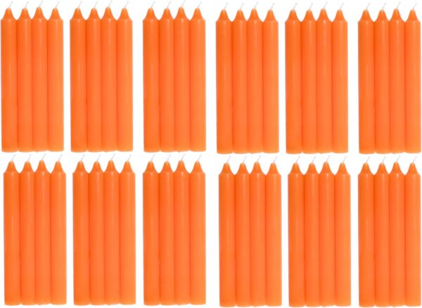 COM-FORT HOUSE- Vela de mesa Naranja - Pack velas de 48 Unidades - Velas Decorativas Sin Perfume - Velas para tu Hogar