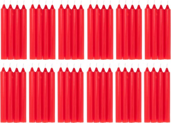 COM-FORT HOUSE- Vela de mesa Roja - Pack velas de 48 Unidades - Velas Decorativas Sin Perfume - Velas para tu Hogar