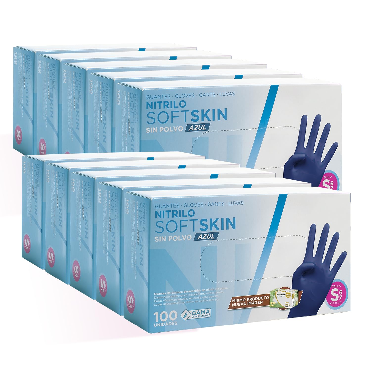 COM-FORT HOUSE - Guantes nitrilo desechables - Color Azul- Colección Softskim - Guantes de Látex sin Polvo - Disponible en tallas S, 1000und