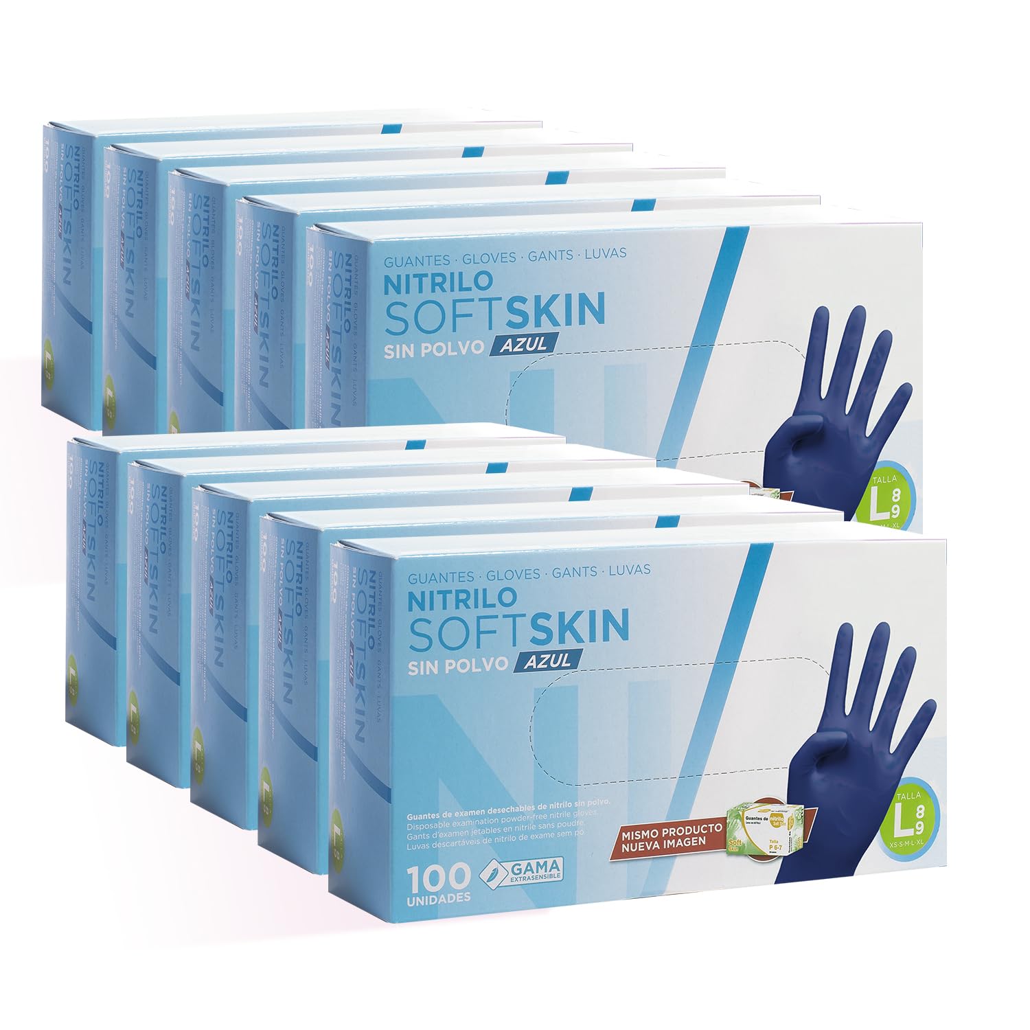 COM-FORT HOUSE - Guantes nitrilo desechables - Color Azul- Colección Softskim - Guantes de Látex sin Polvo - Disponible en tallas , L, 1000 und