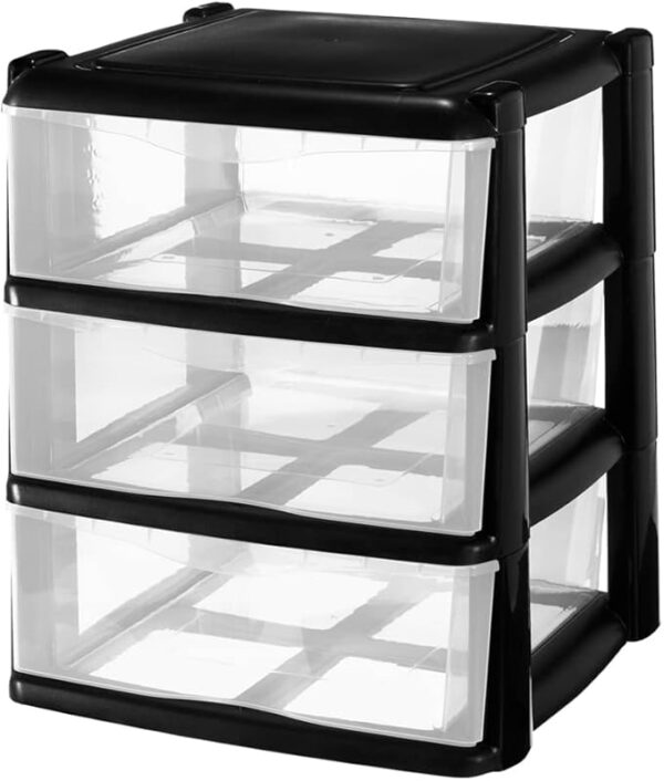 COM-FORT HOUSE Cajonera de Plástico Apilable para Almacenaje - Big - Negro - 395x395x535 - Modelo 3 cajones