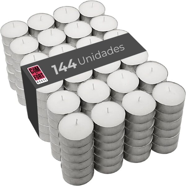COM-FORT HOUSE- Velas Blancas | Pack velas de 144 Unidades | Velas de Té Calientaplatos | Tealight | 9 Horas de Duración | Velas Decorativas Sin Perfume |