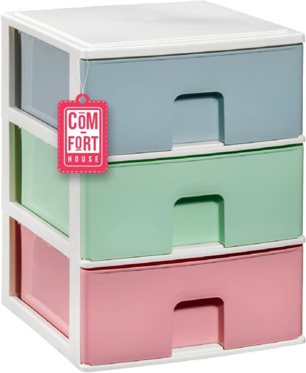 COM-FORT HOUSE | Cajonera Apilable de Plástico | Modelo Multicolor | Color Blanco | Modelo de 3 Cajones | Cajones de Almacenamiento Modular