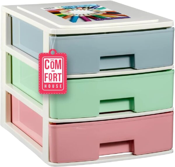 Cajonera Apilable de Plástico | Modelo Multicolor | Color Blanco | Modelo de 3 Cajones | Cajones de Almacenamiento Modular