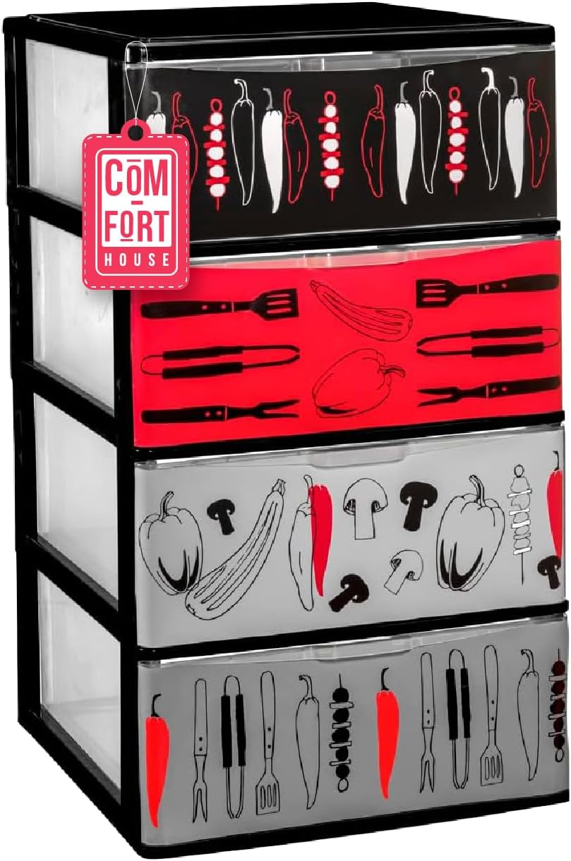 COM-FORT HOUSE | Cajonera Apilable de Plástico | Modelo Iris | Diseño Cocina | Modelo de 4 Cajones | Cajones de Almacenamiento Modular