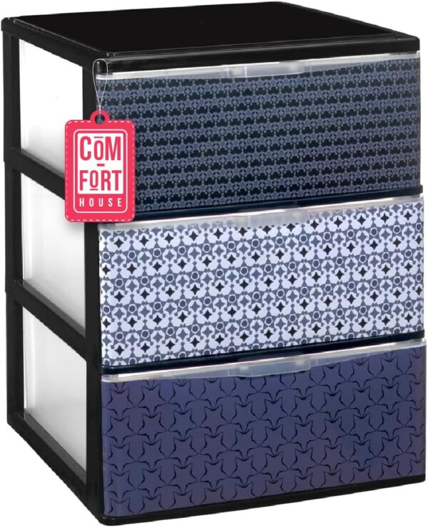 COM-FORT HOUSE | Cajonera Apilable de Plástico | Modelo Iris | Diseño Mosaico | Modelo de 3 Cajones | Cajones de Almacenamiento Modular