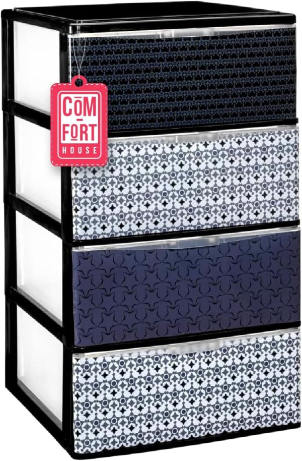 COM-FORT HOUSE | Cajonera Apilable de Plástico | Modelo Iris | Diseño Mosaico | Modelo de 4 Cajones | Cajones de Almacenamiento Modular