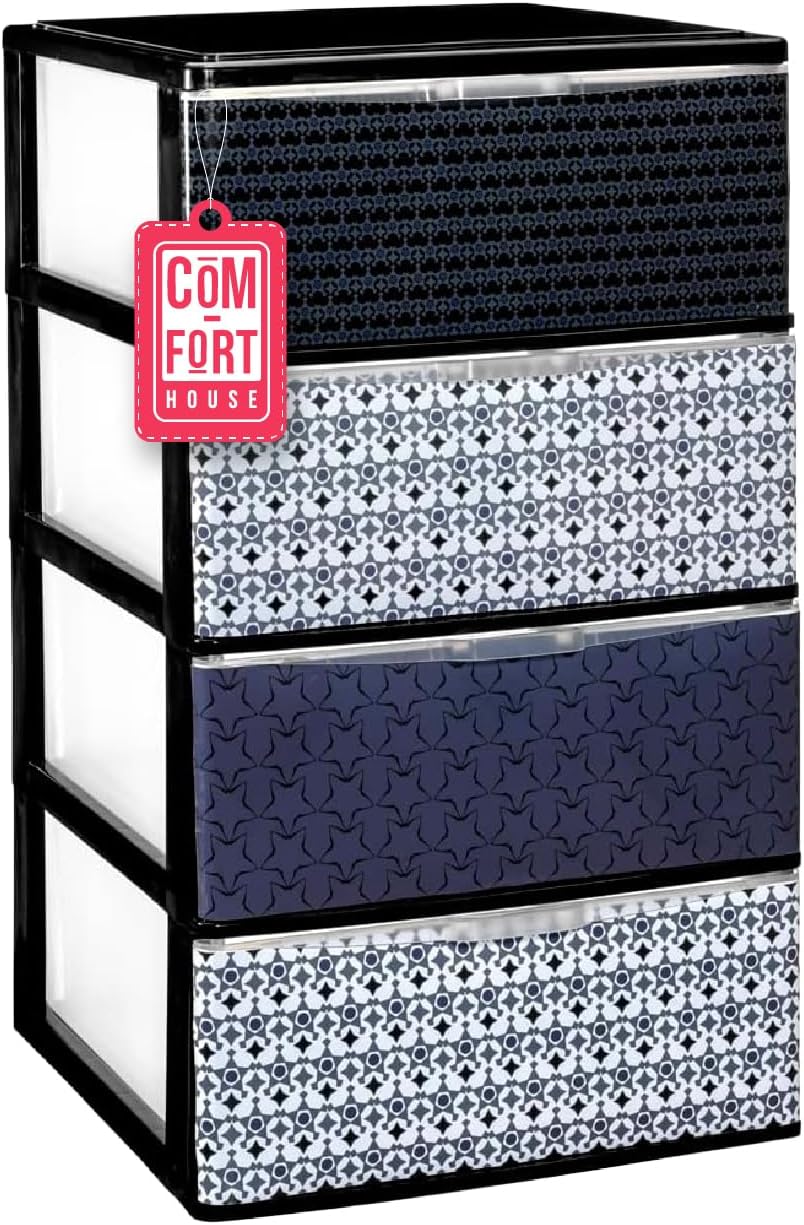 COM-FORT HOUSE | Cajonera Apilable de Plástico | Modelo Iris | Diseño Mosaico | Modelo de 4 Cajones | Cajones de Almacenamiento Modular