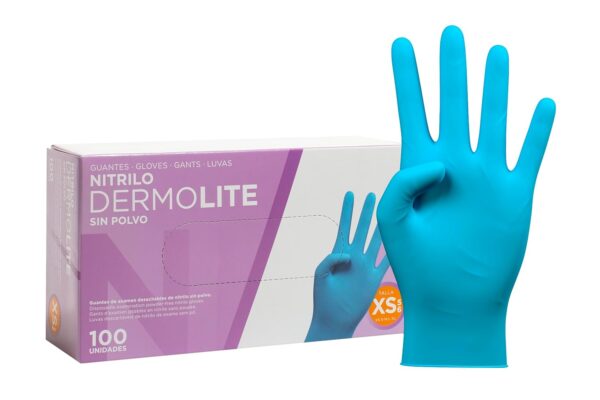 COM-FORT HOUSE - Guantes nitrilo desechables - Color Azul- Colección Dermolite - Guantes de Látex sin Polvo - Disponible en tallas XS, 100und