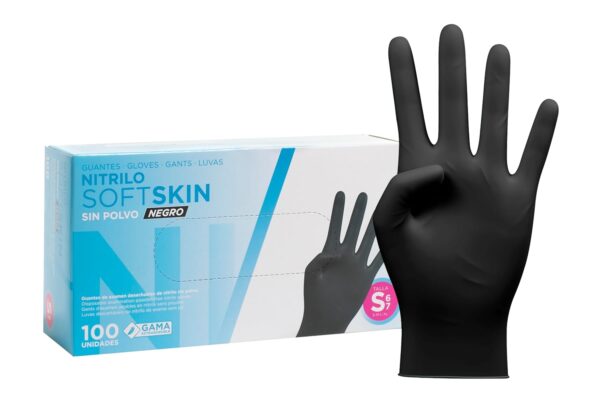 COM-FORT HOUSE - Guantes nitrilo desechables - Color Negro- Colección Softskim - Guantes de Látex sin Polvo - Disponible en tallas S, 100und