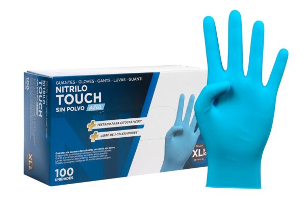 COM-FORT HOUSE - Guantes nitrilo desechables - Color Azul- Colección Touch - Guantes de Látex sin Polvo - Disponible en tallas XL 100und