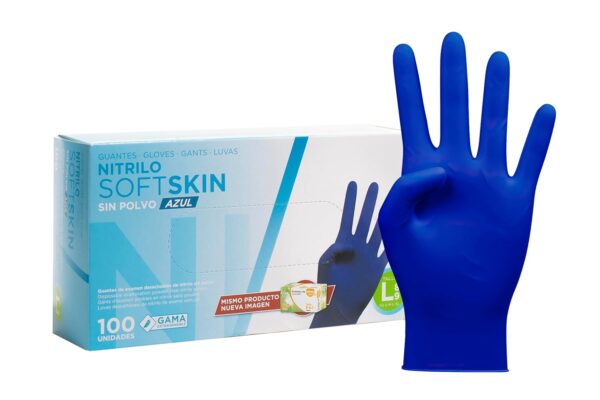COM-FORT HOUSE - Guantes nitrilo desechables - Color Azul- Colección Softskim - Guantes de Látex sin Polvo - Disponible en tallas L, 100 und
