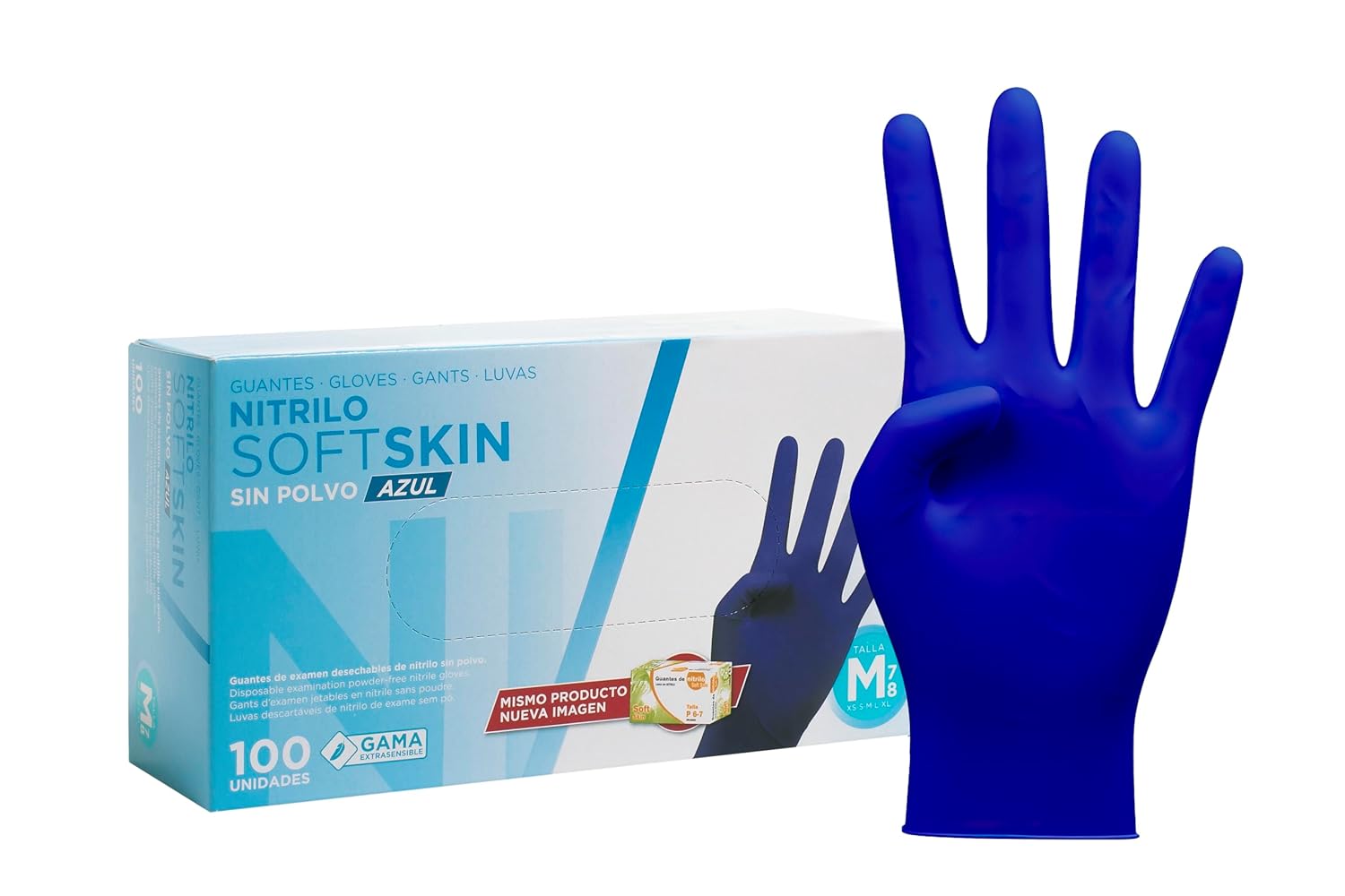 COM-FORT HOUSE - Guantes nitrilo desechables - Color Azul- Colección Softskim - Guantes de Látex sin Polvo - Disponible en tallas M, 100und