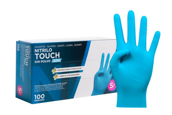 COM-FORT HOUSE - Guantes nitrilo desechables - Color Azul- Colección Touch - Guantes de Látex sin Polvo - Disponible en tallas S, 100und