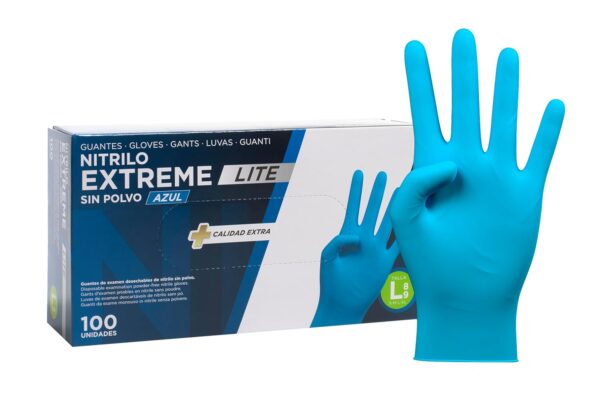 COM-FORT HOUSE - Guantes Nitrilo Resistentes - Color Azul- Colección Extreme Lite - Guantes de Látex sin Polvo - Disponible en tallas, L 100 und