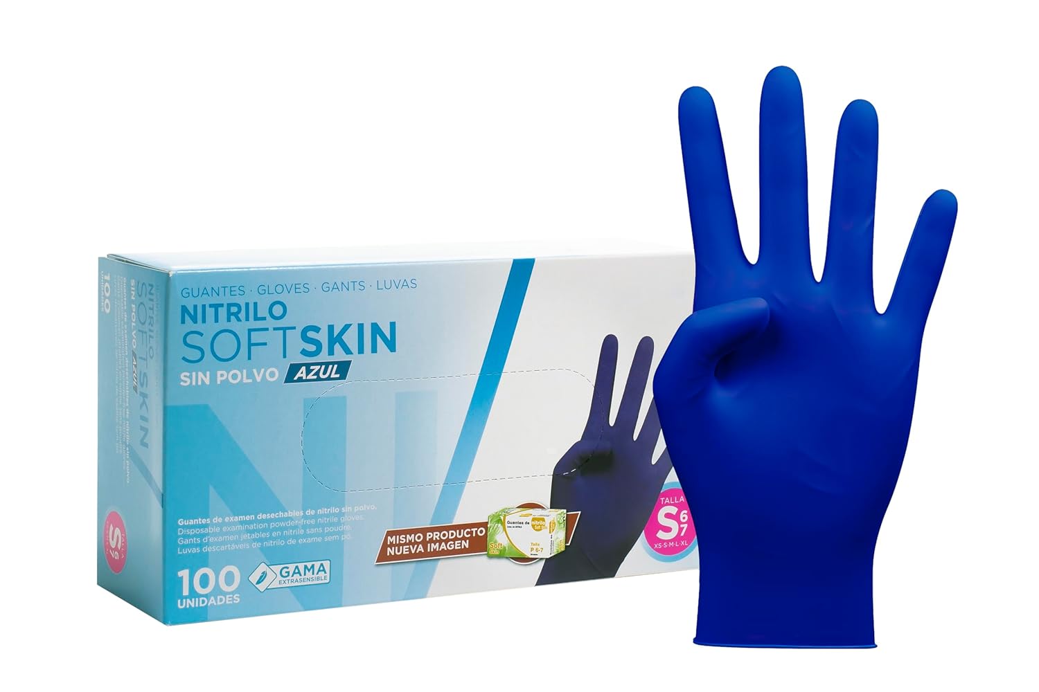 COM-FORT HOUSE - Guantes nitrilo desechables - Color Azul- Colección Softskim - Guantes de Látex sin Polvo - Disponible en tallas  S, 100und