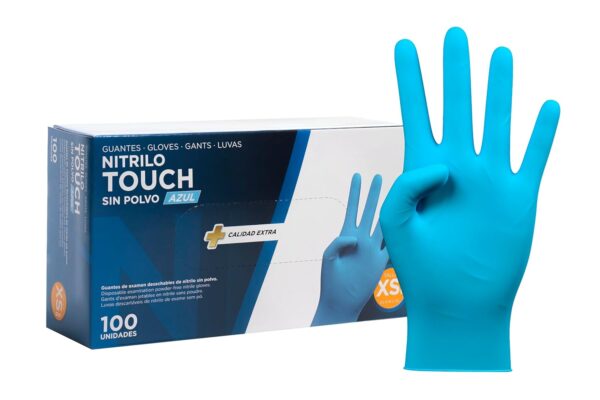 COM-FORT HOUSE - Guantes nitrilo desechables - Color Azul- Colección Touch - Guantes de Látex sin Polvo - Disponible en tallas XS, 100 und