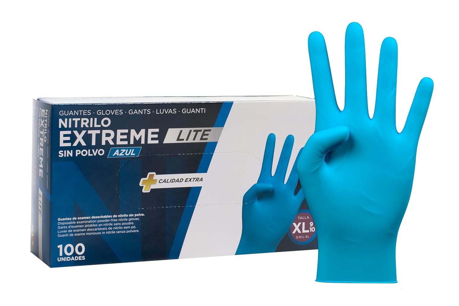 COM-FORT HOUSE - Guantes Nitrilo Resistentes - Color Azul- Colección Extreme Lite - Guantes de Látex sin Polvo - Disponible en tallas XL, 100 und