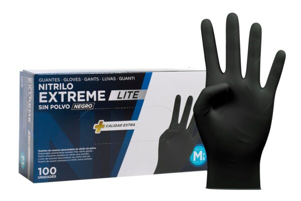 COM-FORT HOUSE - Guantes Nitrilo Resistentes - Color Negro- Colección Extreme Lite - Guantes de Látex sin Polvo - Disponible en tallas M, 100 und