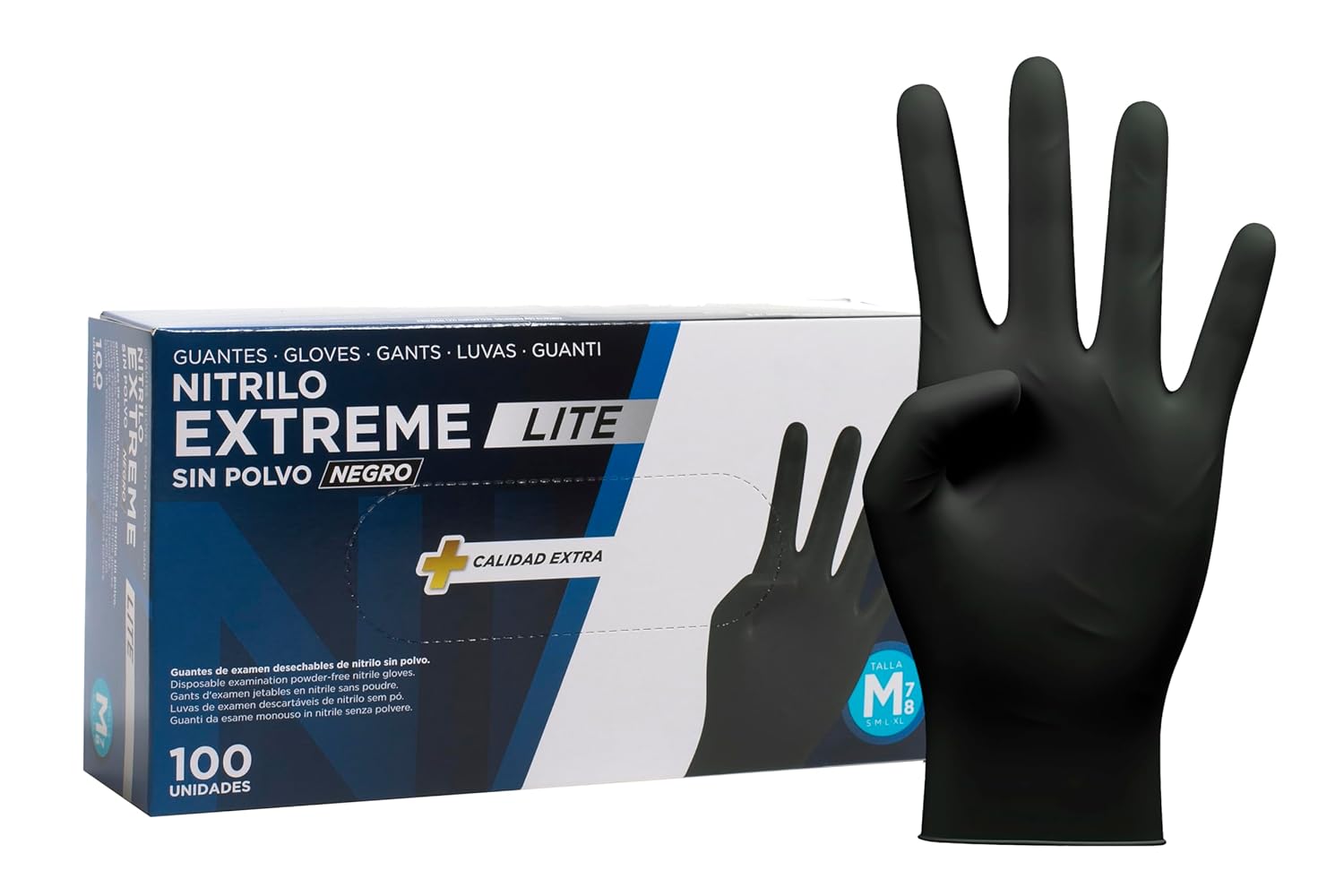 COM-FORT HOUSE - Guantes Nitrilo Resistentes - Color Negro- Colección Extreme Lite - Guantes de Látex sin Polvo - Disponible en tallas M, 100 und