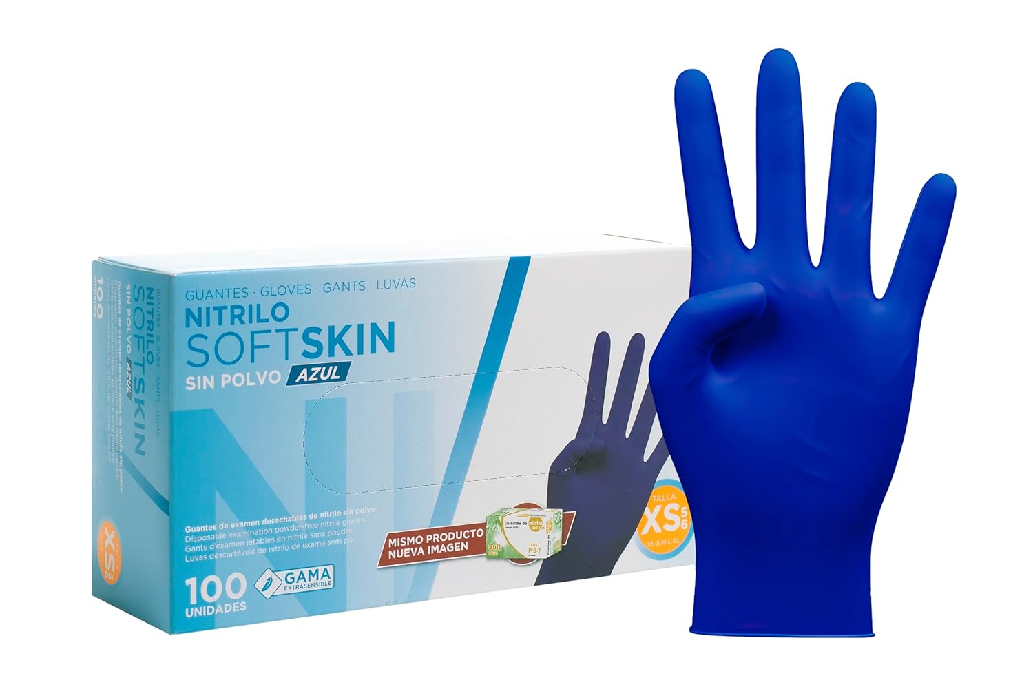 COM-FORT HOUSE - Guantes nitrilo desechables - Color Azul- Colección Softskim - Guantes de Látex sin Polvo - Disponible en tallas XS, 100und