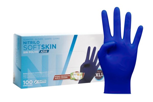 COM-FORT HOUSE - Guantes nitrilo desechables - Color Azul- Colección Softskim - Guantes de Látex sin Polvo - Disponible en tallas XL100und